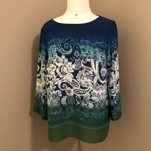 Rose and Olive Blouse Green and Blue Size Medium